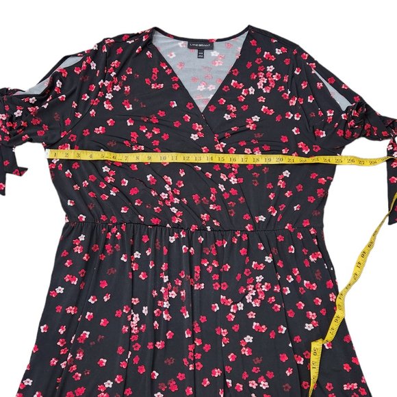 Lane Bryant Black Red Floral Faux Wrap Surplice V-Neck Split Tie Dresss 22/24 - Picture 4 of 8